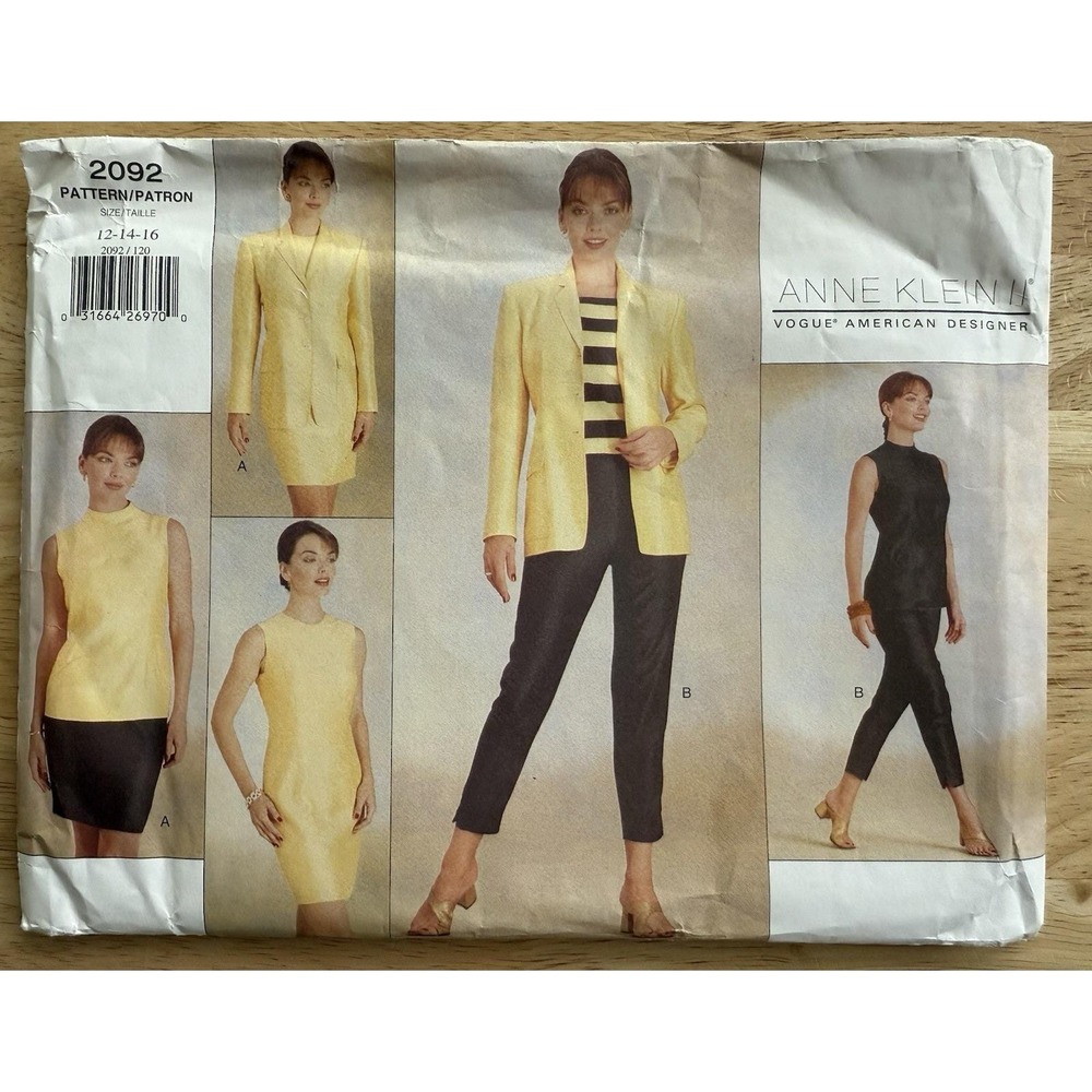 Vogue American Designer Anne‎ Klein II Pattern 2092 Misses' Mixed Lot Size 12-16